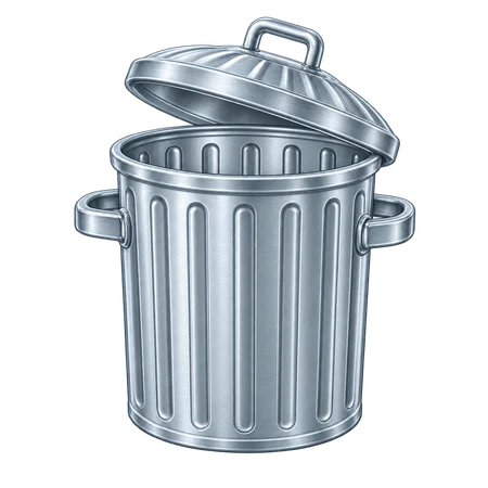 A brushed metal wastebin